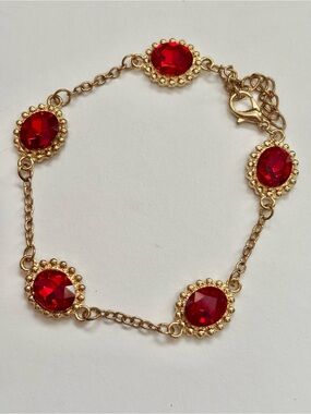 Gold plated  Bracelet with Red Oval Stones - Elegant Women’s Jewelry